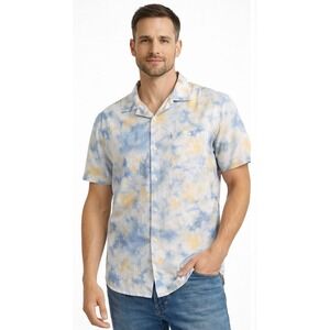 Junk Food Clothing LA Mens Sz M Tie Dye Button Up Shirt Short Sleeve Casual EUC